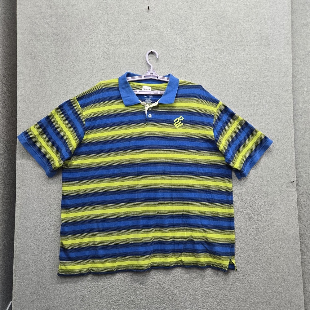 Rocawear Men‎ Polo 5XL Blue Embroidered Striped Button Logo Classic Short Sleeve